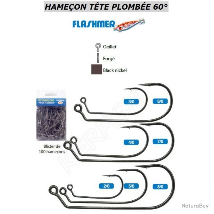 HAMEÇON TÊTES PLOMBÉES 60° FLASHMER 3/0 1 HAMEÇON TÊTES PLOMBÉES 60° FLASHMER 3/0