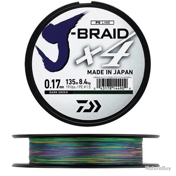 Tresse Daiwa J Braid X4 Multicolore 13/100 300m 1 Tresse Daiwa J Braid X4 Multicolore 13/100 300m