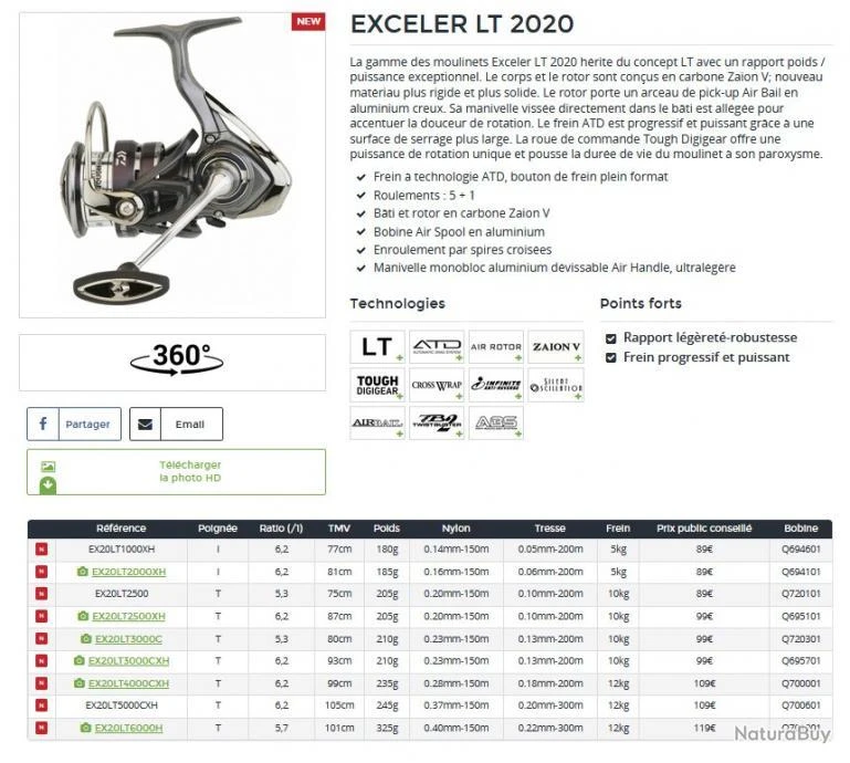 Exceler LT 2020 2000 XH Moulinet Spinning Daiwa 2 Exceler LT 2020 2000 XH Moulinet Spinning Daiwa – Image 2